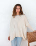 Women's Cream Crewneck Sweater with Brown Contrast Oversized Front View