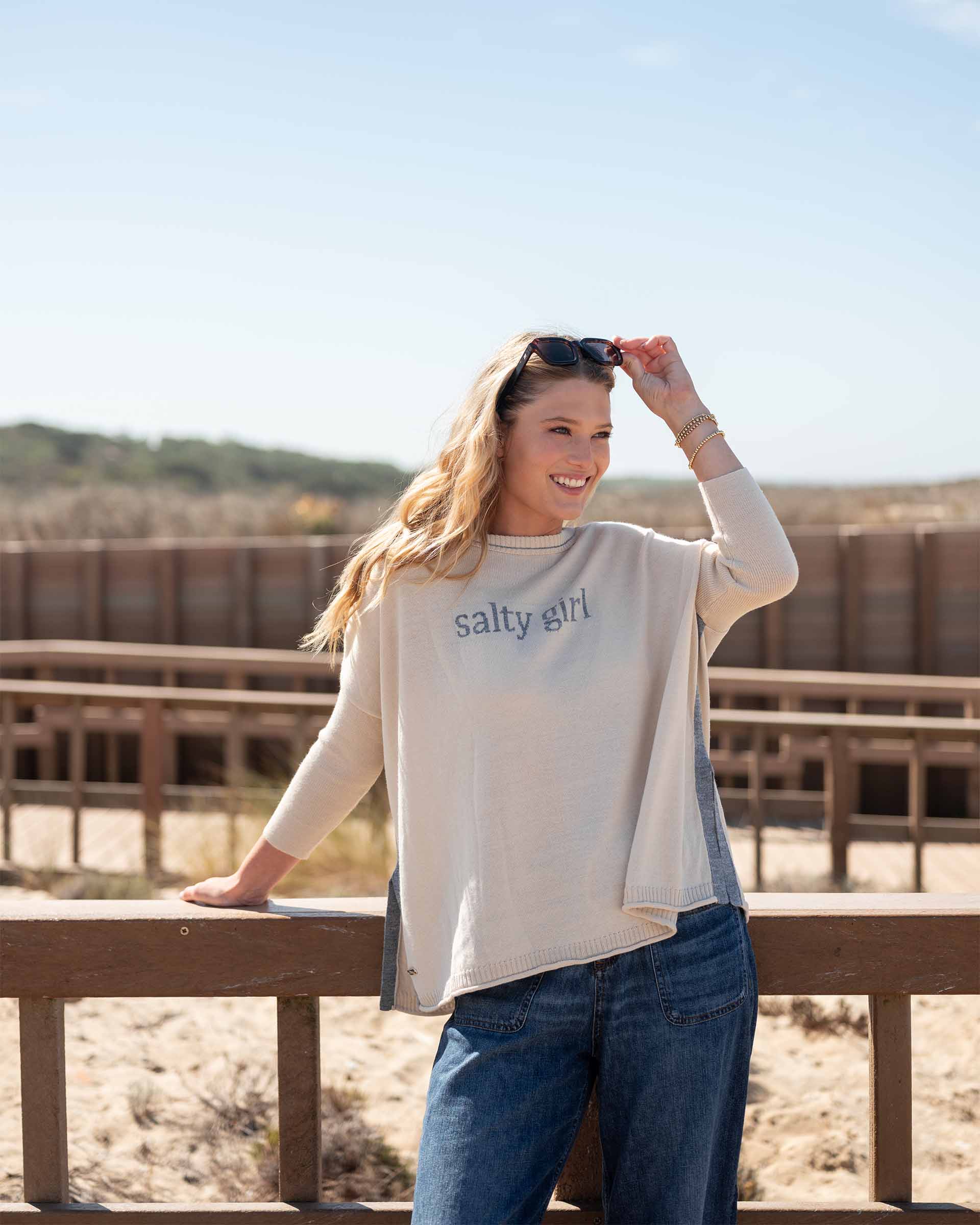 Women's Tan Oversized Sweater with Salty Girl Motto