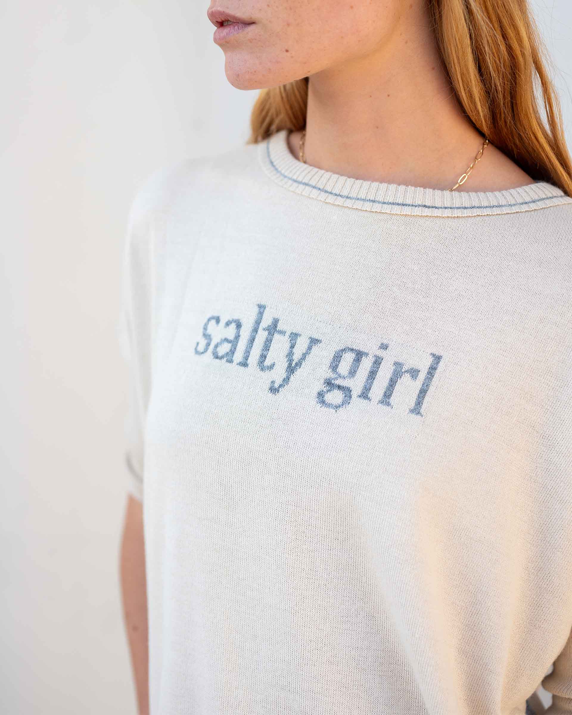 Women's Tan Oversized Sweater with Salty Girl Motto