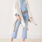 Women's Off White Travel Wrap with Tassels Perfect for Layering