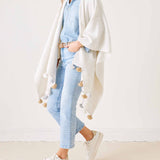 Women's Off White Travel Wrap with Tassels Perfect for Layering