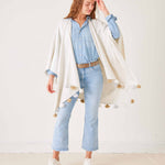 Women's Off White Travel Wrap with Tassels Perfect for Layering