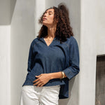 Women's Dark Wash Quarter Sleeve Chambray Top