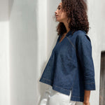 Women's Dark Wash Quarter Sleeve Chambray Top