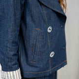 Women's Dark Wash Chambray Peacoat With Striped Lining