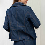 Women's Dark Wash Chambray Peacoat With Striped Lining