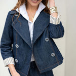 Women's Dark Wash Chambray Peacoat With Striped Lining