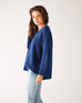 Women's Dark Blue Midweight Loose Fitting V-neck Sweater Side View