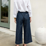 Women's Dark Wash Wide Leg Chambray Patch Pocket Pant