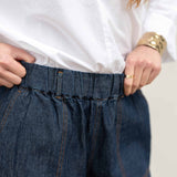 Women's Dark Wash Wide Leg Chambray Patch Pocket Pant