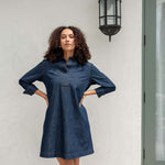 Women's Dark Wash Chambray Long Sleeve Dress