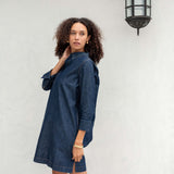 Women's Dark Wash Chambray Long Sleeve Dress