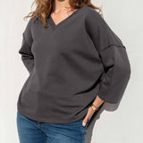 Women's Dark Grey French Terry V-Neck Sweatshirt