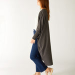 Women's Dark Grey Heather Cashmere Chelsea Travel Kimono Side View 1