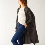 Women's Dark Grey Heather Cashmere Chelsea Travel Kimono Side View 2