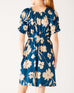 Women's Floral Navy Blue Ruffled Shoulder Midi Dress Rear View