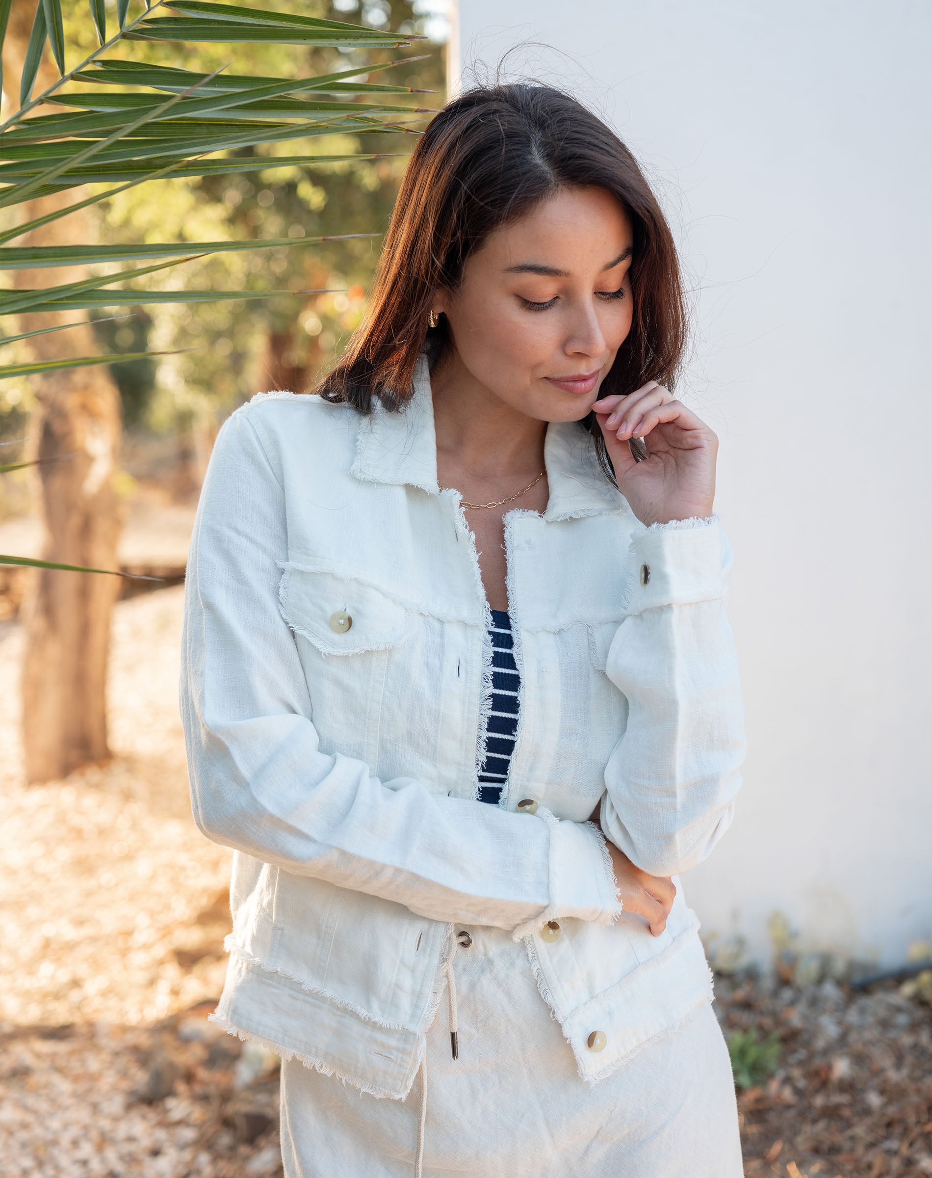 Women's White Frayed Linen Summer Jacket