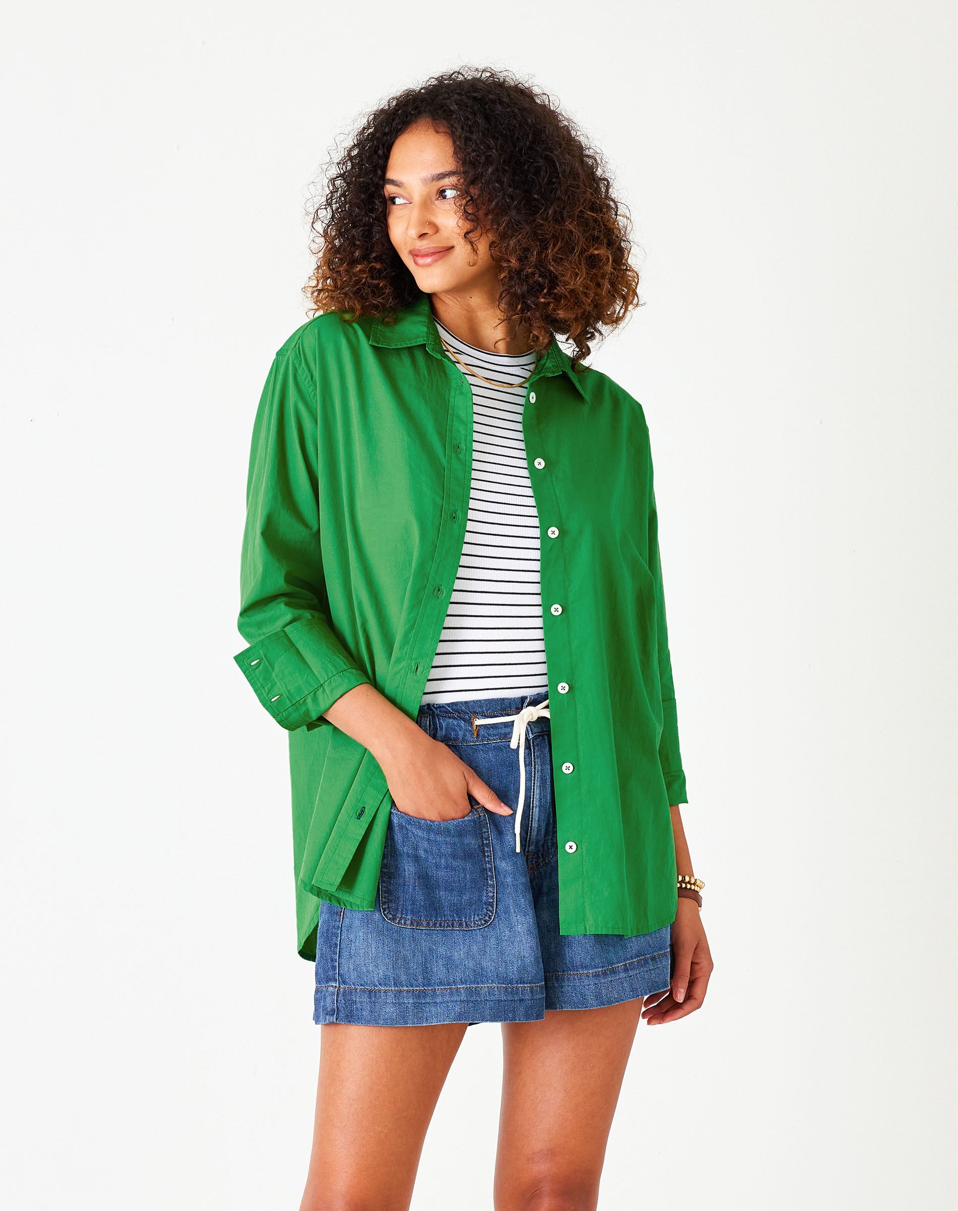 Women's Green Button Down Everyday Shirt