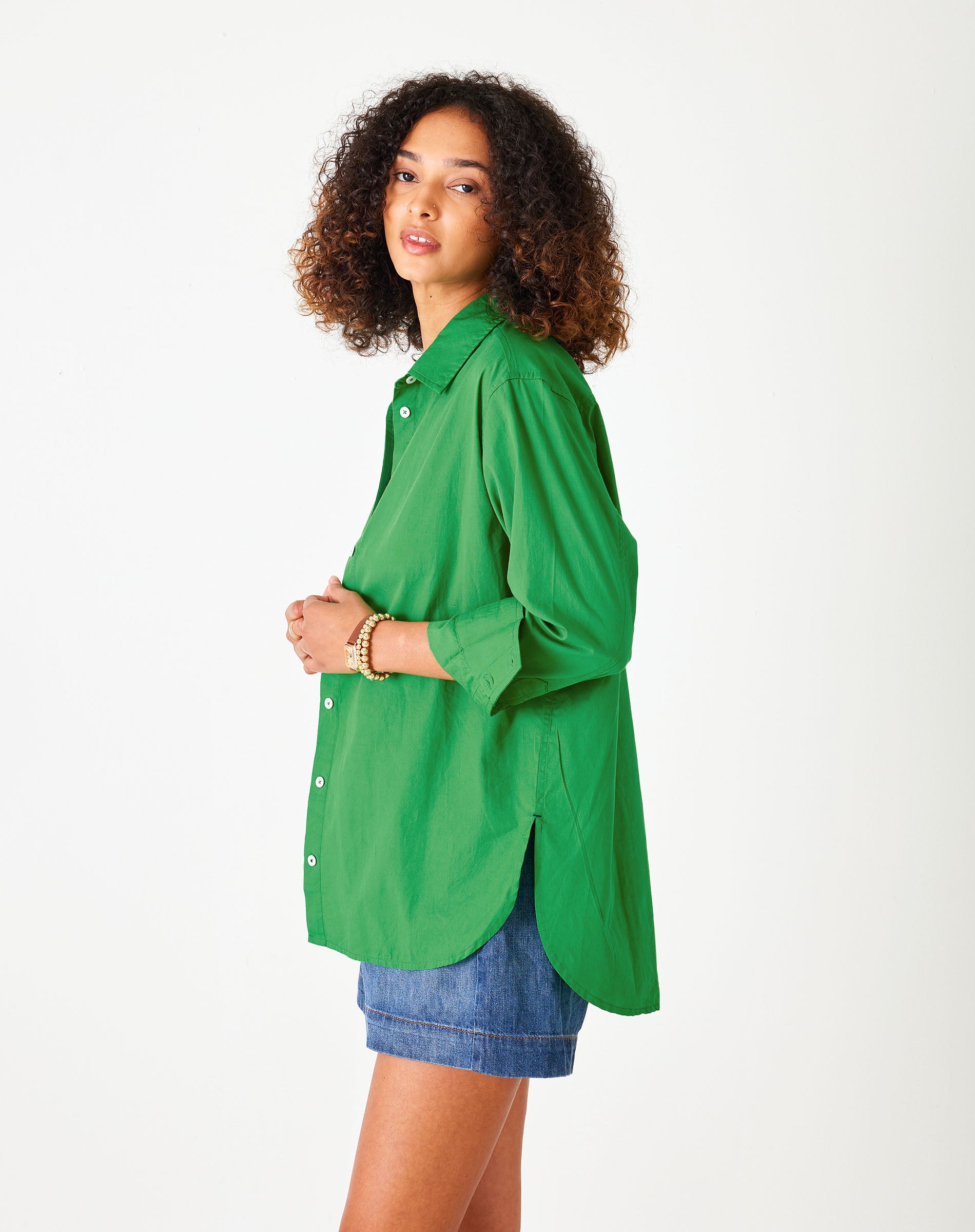 Women's Green Button Down Everyday Shirt