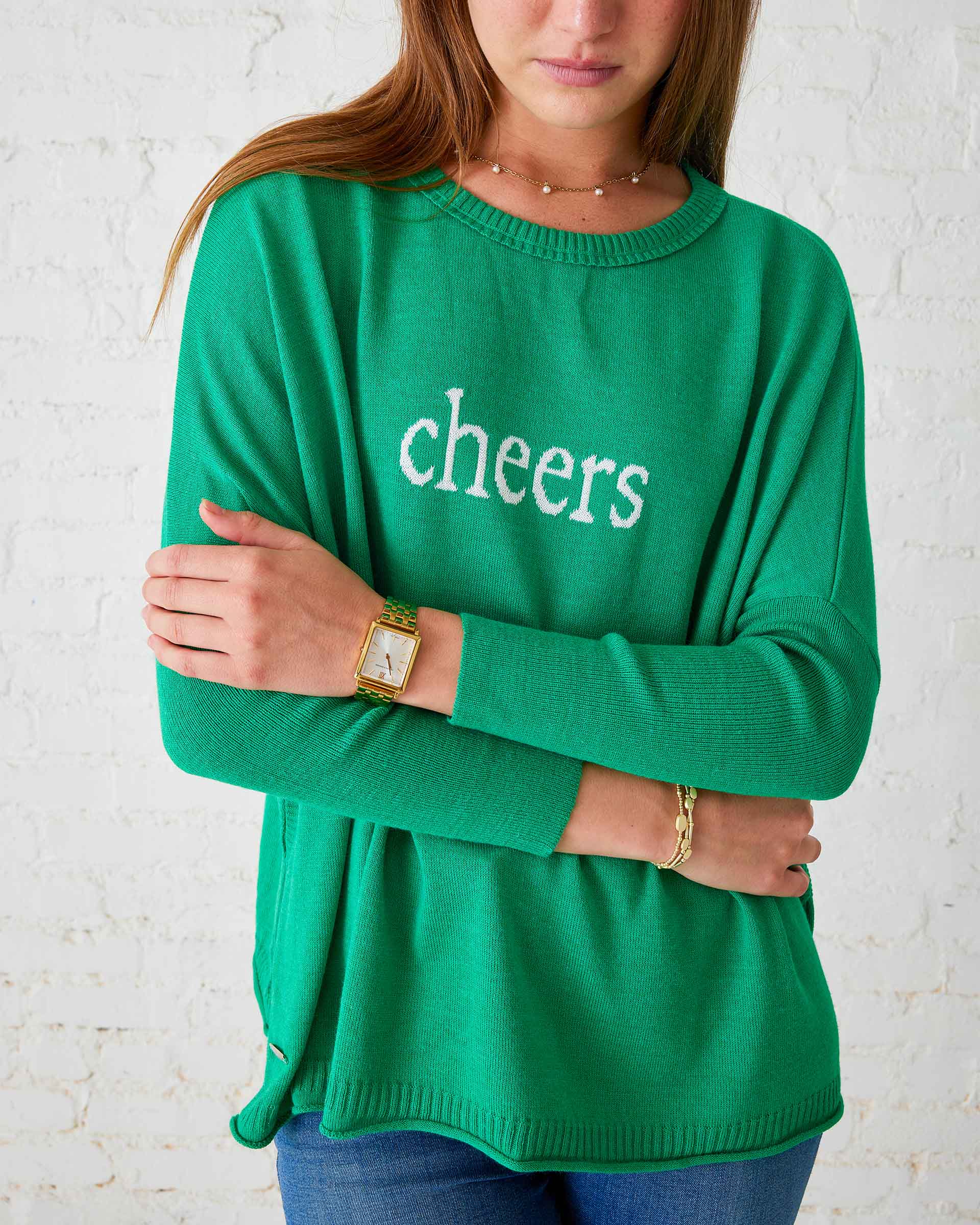 Women's Green Oversized Holiday Word Christmas Sweater