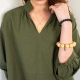 Women's Green Quarter Sleeve V-Neck Top