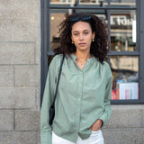 Women's Light Green Long Sleeve Button Up Blouse