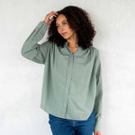 Women's Light Green Long Sleeve Button Up Blouse