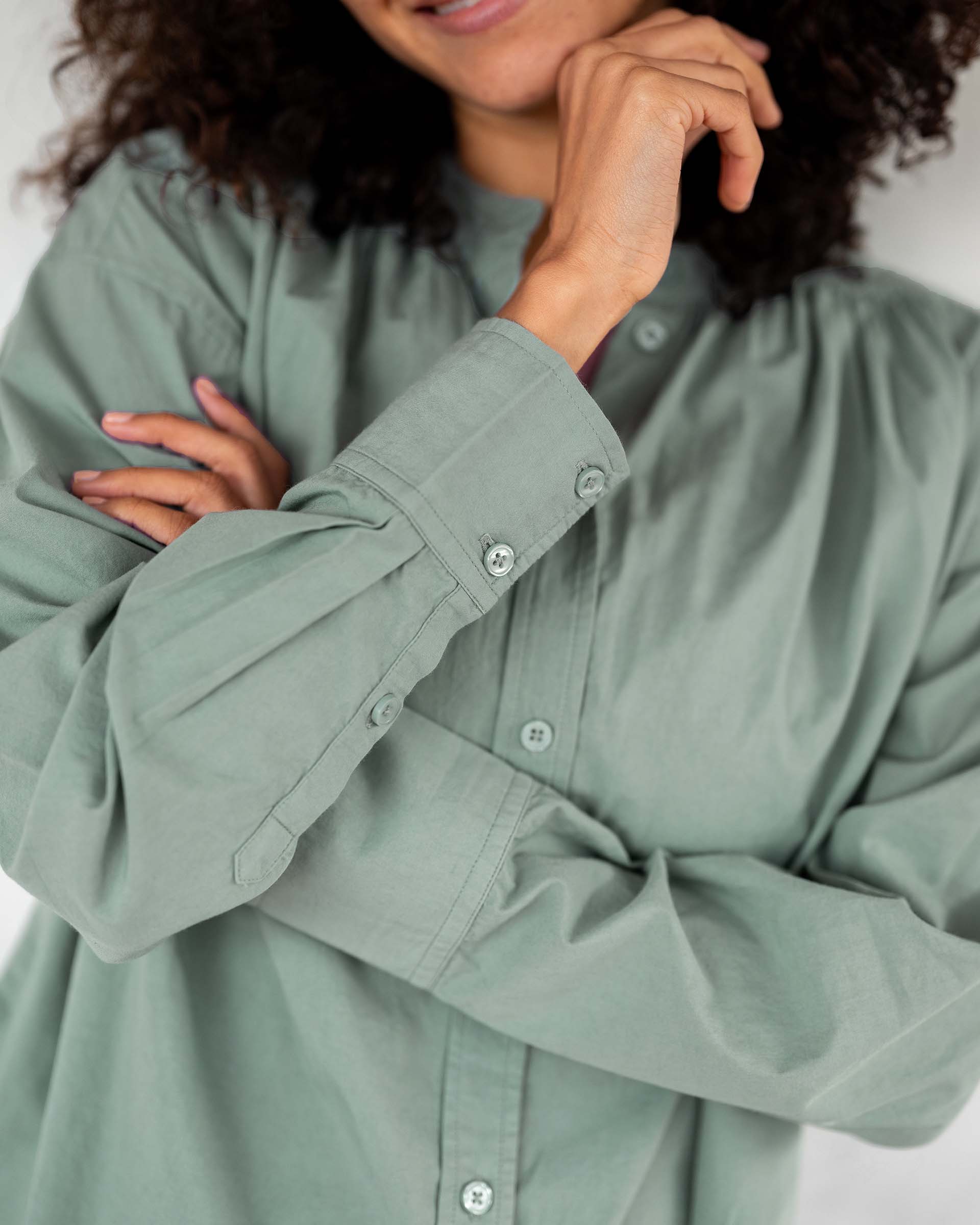 Women's Light Green Long Sleeve Button Up Blouse