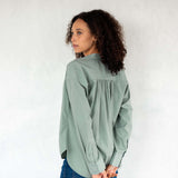 Women's Light Green Long Sleeve Button Up Blouse