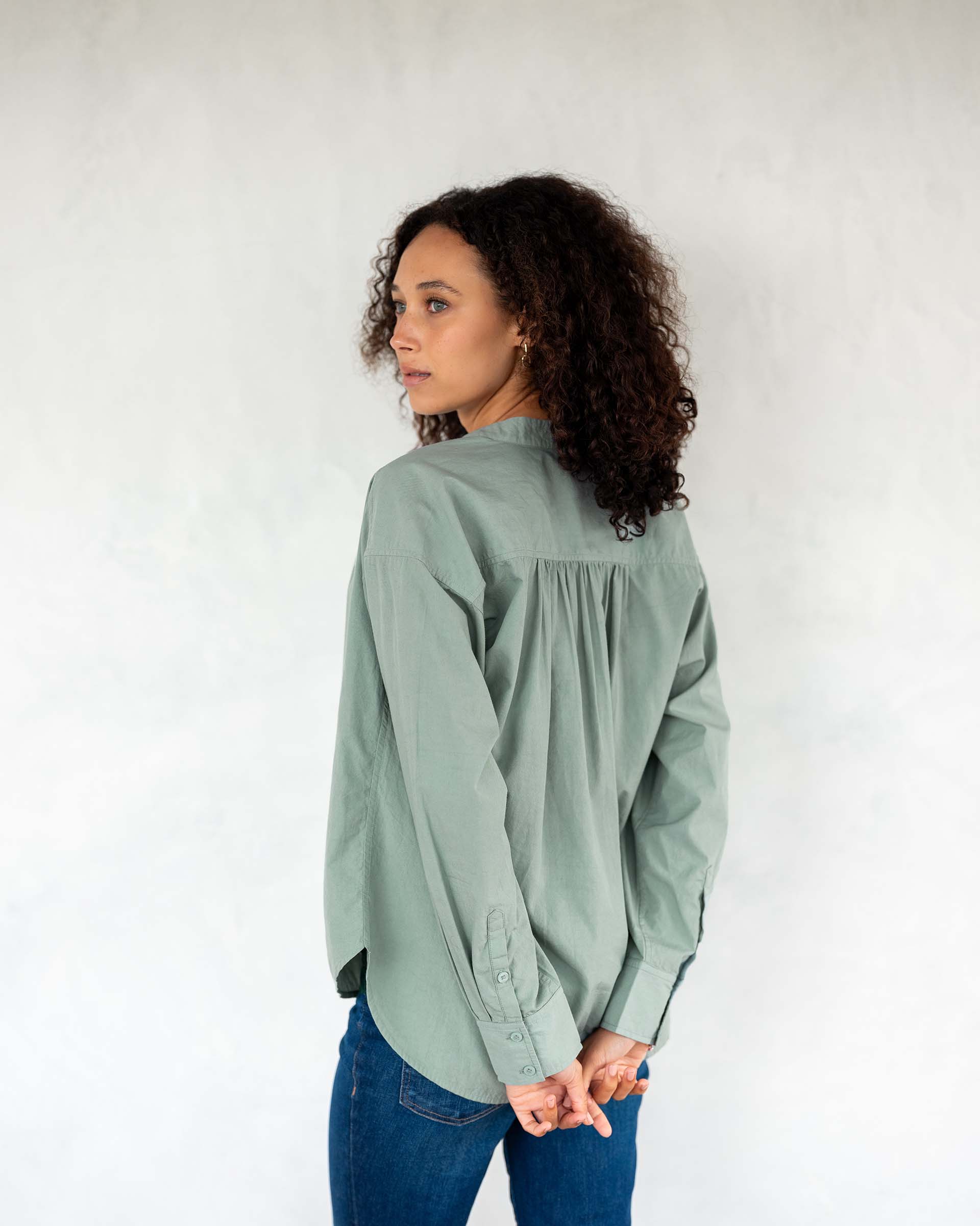 Women's Light Green Long Sleeve Button Up Blouse