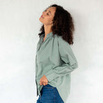 Women's Light Green Long Sleeve Button Up Blouse