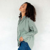 Women's Light Green Long Sleeve Button Up Blouse