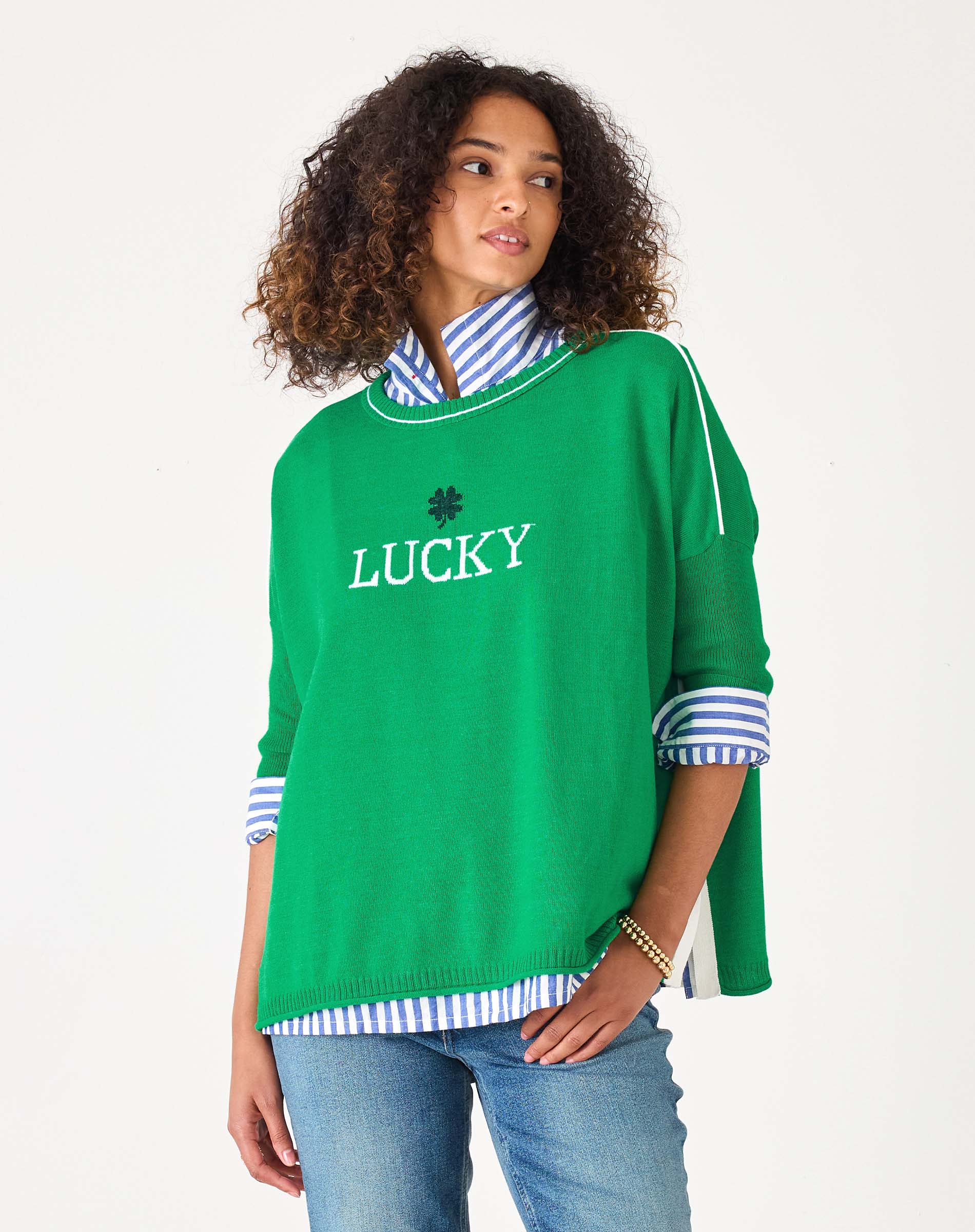 Women's Green Lucky Crewneck Sweater