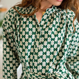 Women's Green Patterned Long Sleeve Dress Fall Fashion