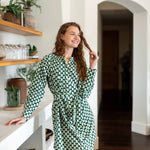 Women's Green Patterned Long Sleeve Dress Fall Fashion