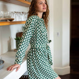 Women's Green Patterned Long Sleeve Dress Fall Fashion