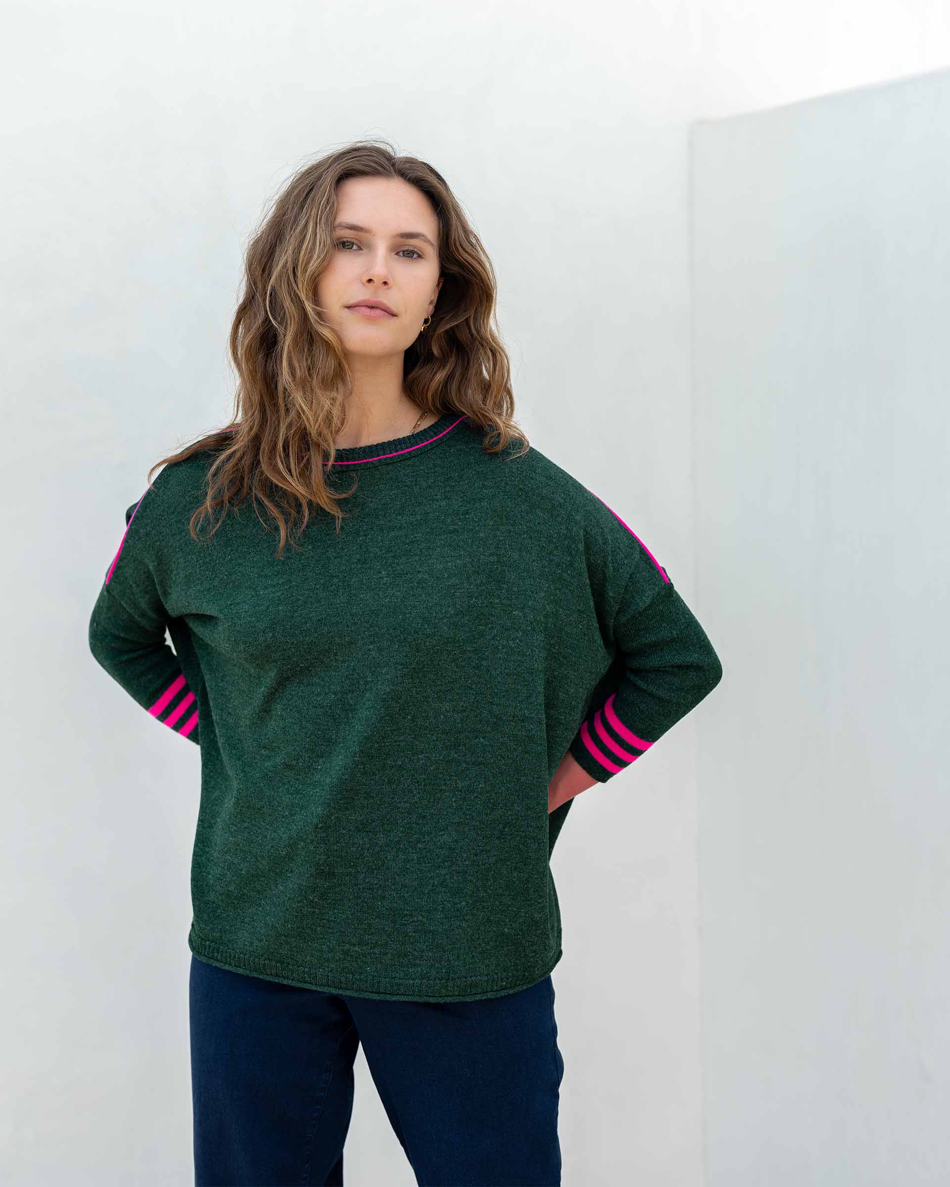 Women's Green Pink Holiday Oversized Sweater