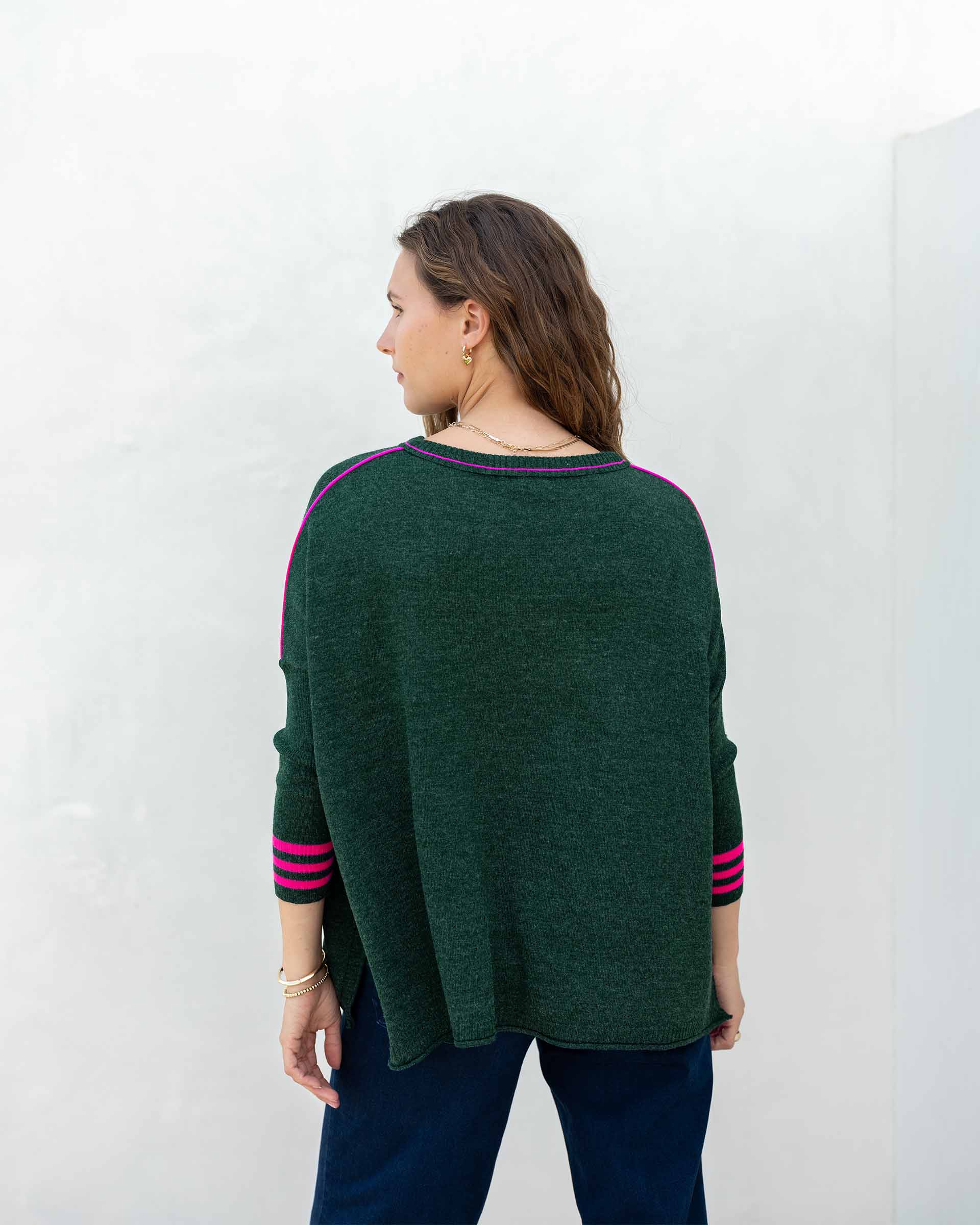 Women's Green Pink Holiday Oversized Sweater