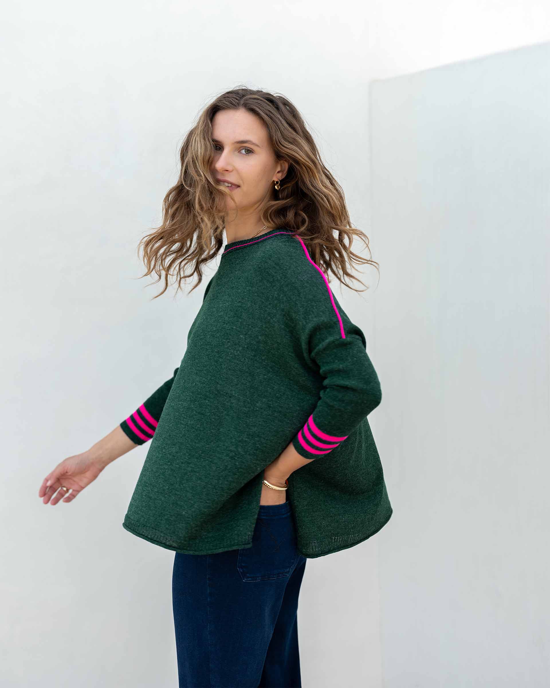 Women's Green Pink Holiday Oversized Sweater