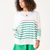 Women's Green And Pink Striped One Sized Sweater With Pink Heart On Elbow