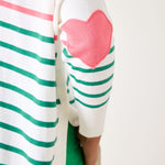 Women's Green And Pink Striped One Sized Sweater With Pink Heart On Elbow