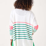 Women's Green And Pink Striped One Sized Sweater With Pink Heart On Elbow