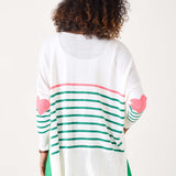 Women's Green And Pink Striped One Sized Sweater With Pink Heart On Elbow