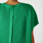 Women's One Size Green Short Sleeve Sweater with Buttons Down Back Rear View