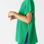 Women's One Size Green Short Sleeve Sweater with Buttons Down Back Side View