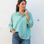 Women's Green Striped Collared Top