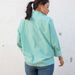 Women's Green Striped Collared Top