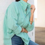 Women's Green Striped Collared Top