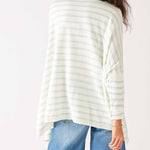 Women's Oversized Crewneck Knit Sweater in Green Stripes Back View