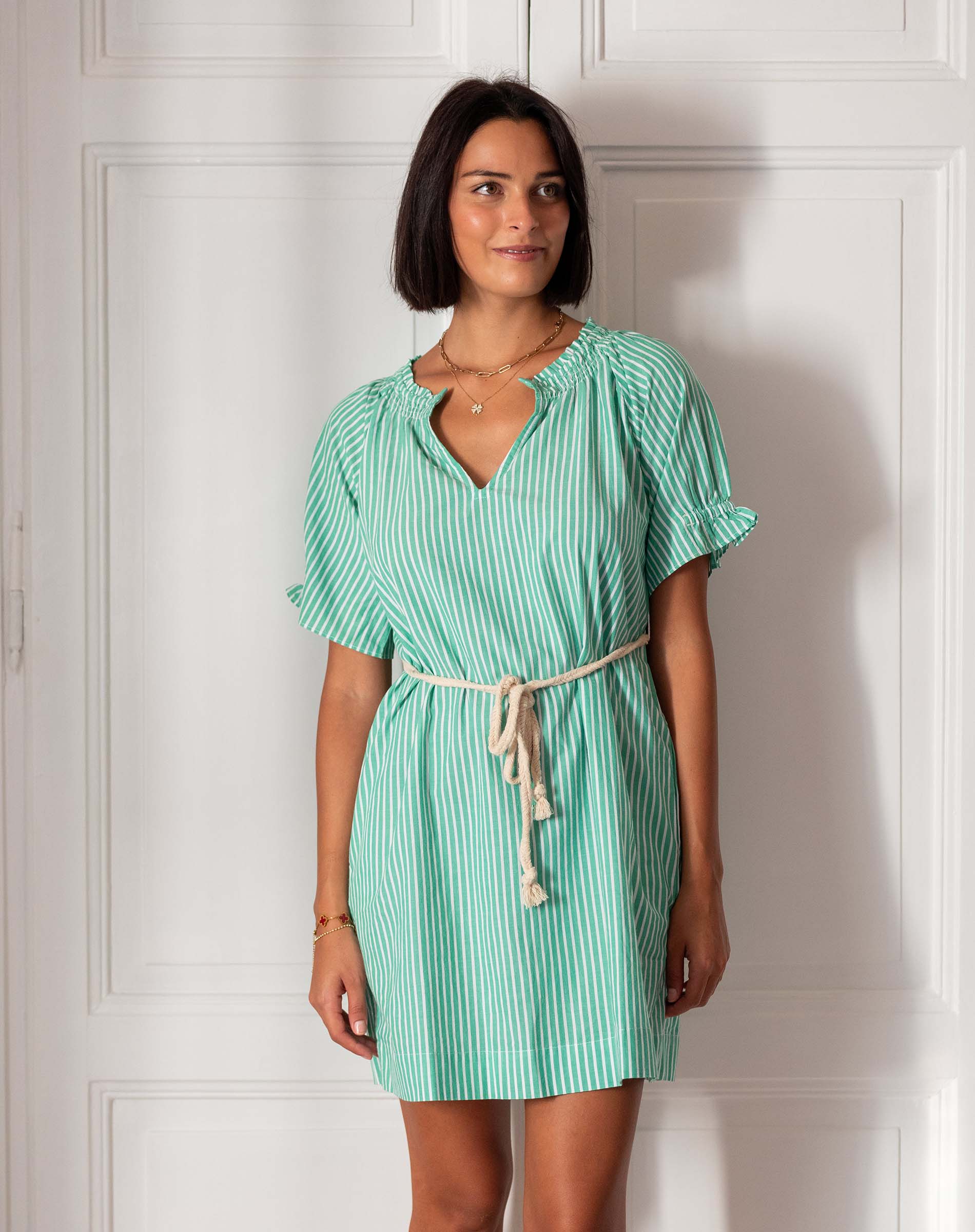 Women's Green Striped Mini Dress